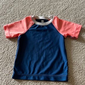 Tea Collection Kids Rashguard Navy Blue with Coral Pink Sleeves